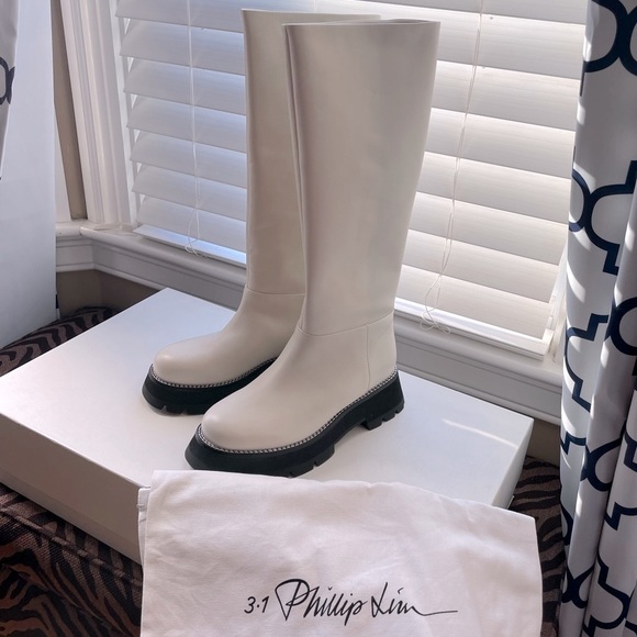 🤍NWT 3.1 Phillip Lim Kate Lug-sole Tube Boots in leather white black, 39,5 - Picture 4 of 16